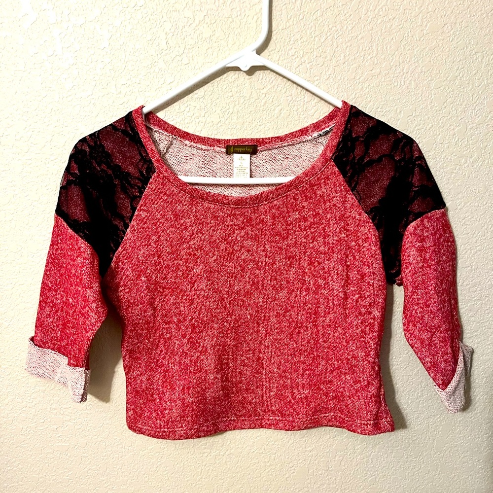 Red Sweater Crop w/ Lace